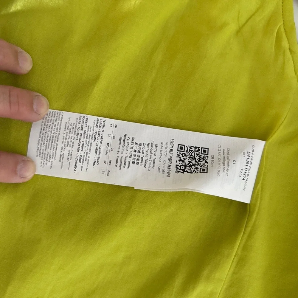 Emporio Armani Neon Lime Green D41J51  Poly-Cotton Blend Sleeveless Vest, Sz. 50